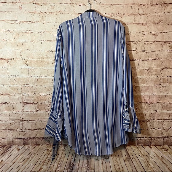 Fourteenth Place navy white nautical striped long sleeve top pledge neck large - Picture 5 of 10